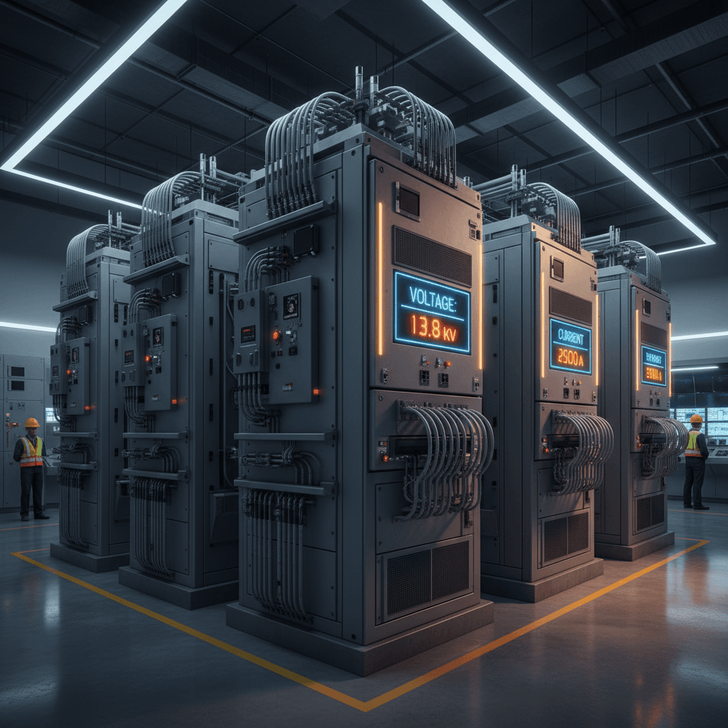 Industrial switchgear and electrical equipment in modern facility
